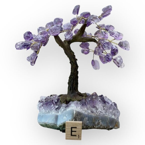 Amethyst Bonsai Crystal Tree Of Life Geode Base Gemstone Chakra Tree 7" Tall (E) - Picture 11 of 16